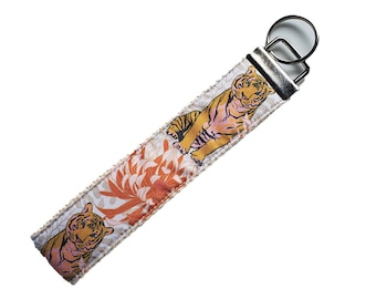 Tiger Lily Fabric Keychain Wristlet: Pink Floral Key Fob Lanyard