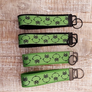 Cordón para llavero de pulsera de El Grinch, correa de algodón para llavero, herrajes de acero inoxidable o negros