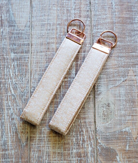 Rose Gold Keychain Wristlet, Fabric Key Chain, With Rose Gold