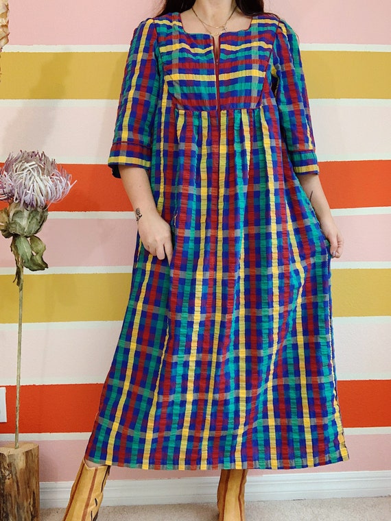Vintage 70s STYLED BY Saybury Rainbow Seersucker H
