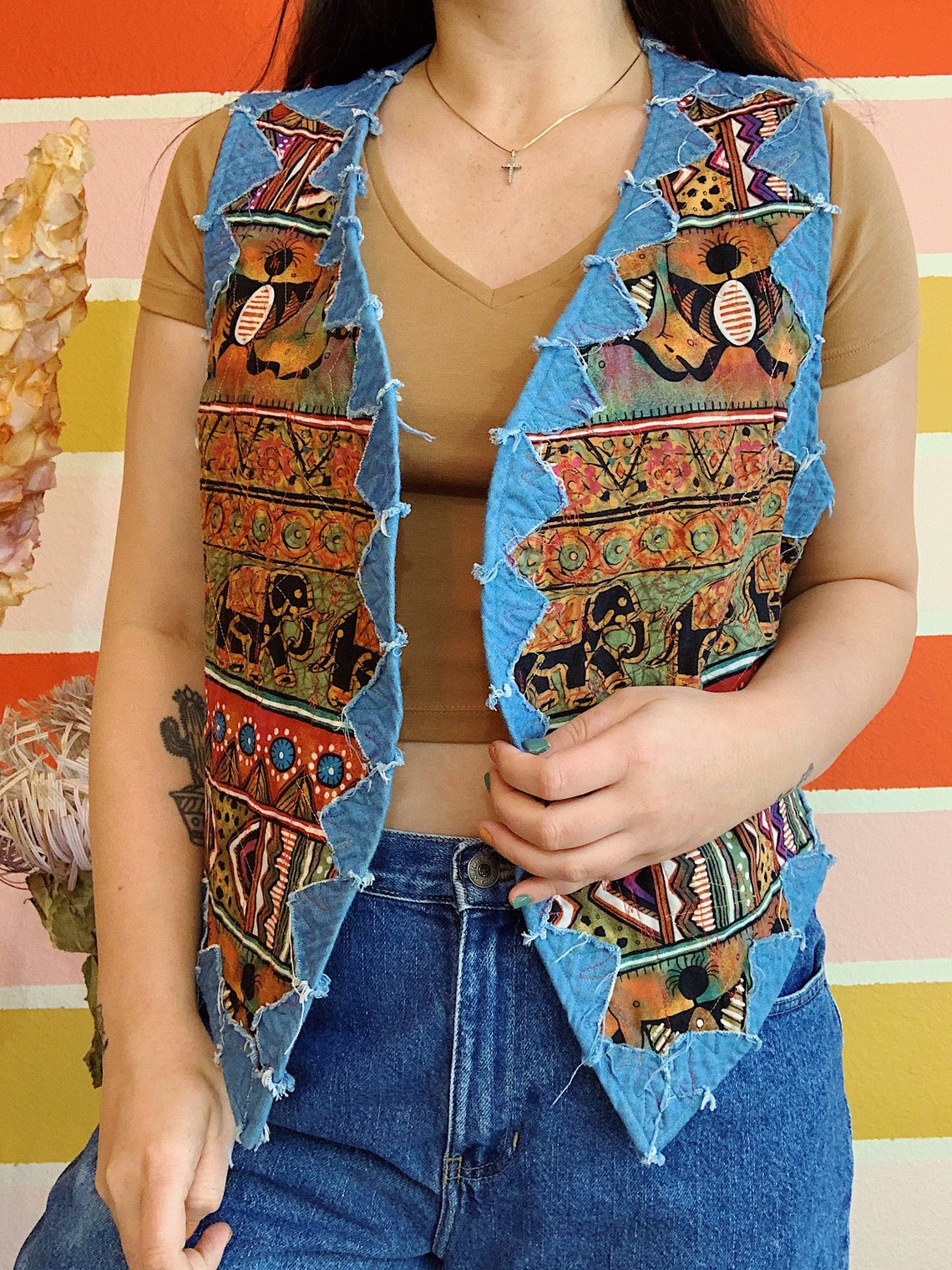 Vintage 90s Unbranded Quilted Tapestry Denim Vest Etsy