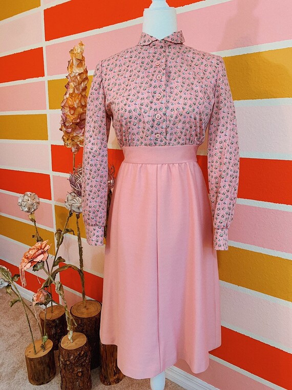 Vintage 60s 70s Leslie Fay Dusty Rose Prairie Dres