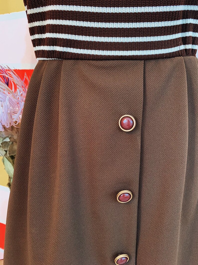 Vintage 60s Chocolate Striped Mod Midi Dress