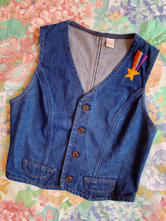 Vintage 70s Wrangler Embroidered Denim Vest