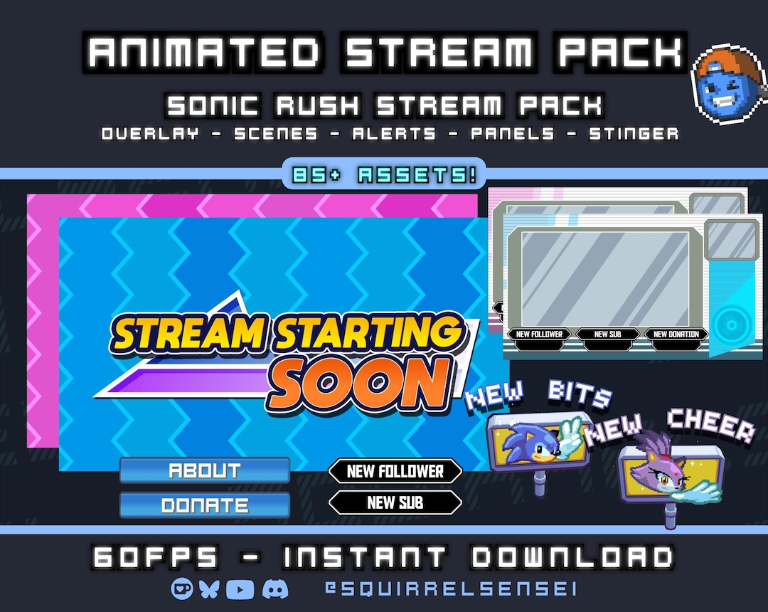 Sonic Rush Twitch Stream Pack | Scenes, Panels, Alerts, Stinger ...