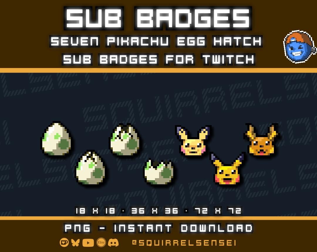 Pokemon Pikachu Egg Hatch Pixel Sub Badges for Twitch & Discord ...