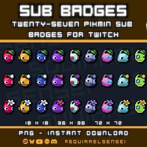 27 Pikmin Sub Badges for Twitch | MEGA Pack | Pixel Art | Cute Blooming Pikmin Icons