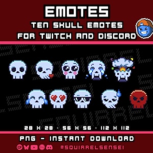 Emote di Halloween con teschi per Twitch, Discord e YouTube / Emote di Pixel Art Stream / Download istantaneo carino e spettrale di Kawaii PNG