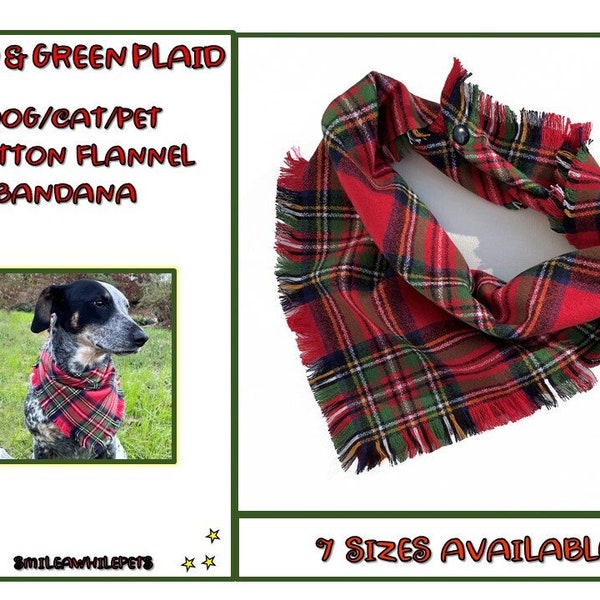 Red and Green Plaid Dog Bandana-Red Plaid Flannel Dog Bandana-Winter Flannel Dog Bandana-Puppy's 1st Snow-Puppy Gift-Flannel Dog Bandana