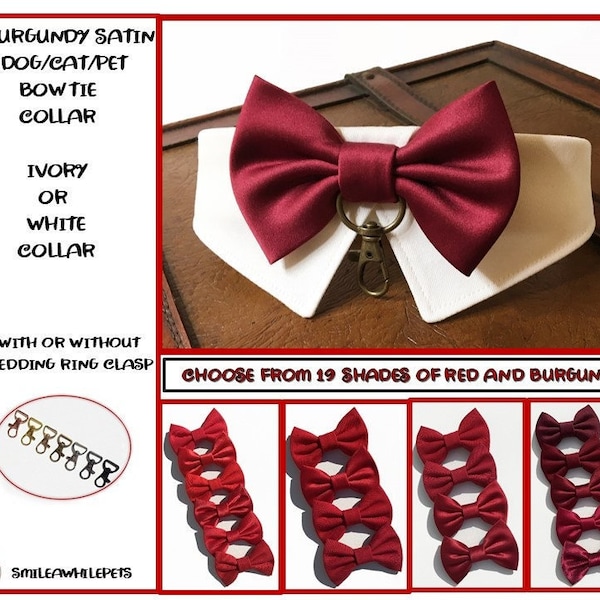 Burgundy Dog Bow Tie Collar-Dog Tuxedo Collar-Dog Ring Bearer Bow Tie-Dog Wedding Attire-Best Dog Bow Tie-Wedding Dog Collar-Cabernet Bow