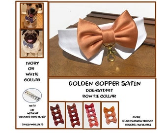 Copper Satin Dog Bow Tie Collar-Golden Copper Dog Wedding Collar-Dog Tuxedo Collar-Wedding Dog Attire-Dog Ring Bearer Bow Tie-Copper Bow Tie
