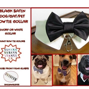 Black Satin Dog Bow Tie Collar-More Bow Tie Colors Available-Dog Ring Bearer-Dog Wedding Attire-Wedding Dog Bow Tie-Optional Ring Clasp