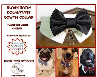 Black Satin Dog Bow Tie Collar-More Bow Tie Colors Available-Dog Ring Bearer-Dog Wedding Attire-Wedding Dog Bow Tie-Optional Ring Clasp