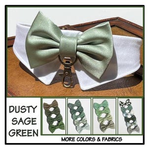 Dusty Sage Green Bow Tie Dog Collar-Dog Ring Bearer-Dog Wedding Attire-Dusty Sage Green Dog Collar-Wedding Dog Collar-Optional Ring Clasp