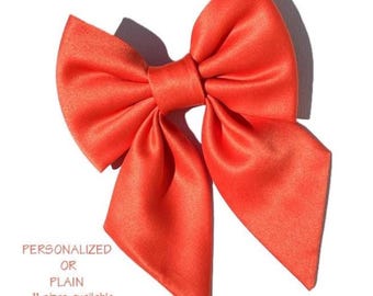 Orange Satin Dog Bow-Personalized or Plain Wedding Dog Bow-Dog Wedding Attire-Custom Colors & Fonts-Halloween Dog Bow-XXXS to XXXL Bows