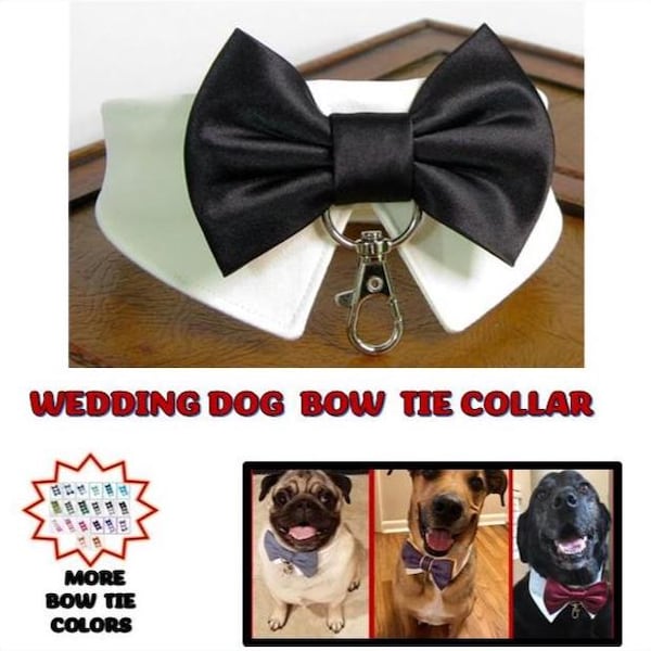 Black Satin Dog Bow Tie Collar-More Bow Tie Colors Available-Dog Ring Bearer-Dog Wedding Attire-Wedding Dog Bow Tie-Optional Ring Clasp