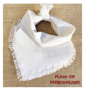 White Linen Wedding Dog Bandana-White Linen Fringed Dog Bandana-Wedding Dog Attire-Dog Ring Bearer-Best Dog Bandana-Personalized or Plain