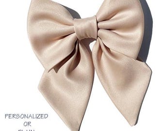 Champagne Satin Wedding Dog Bow-Personalized or Plain Wedding Dog Bow-Dog Wedding Attire-Best Girl-Dog Ring Bearer-Custom Colors & Fonts