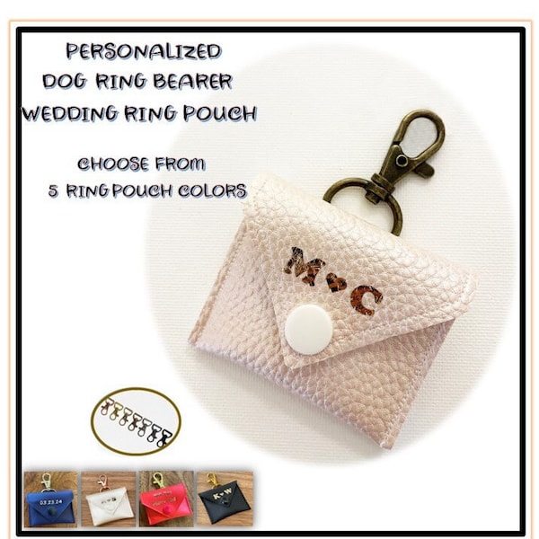 Dog Ring Bearer Wedding Ring Pouch- 5 COLORS/8 FONT STYLES-Vegan Leather Wedding Ring Holder-Wedding Dog Attire-Dog Ring Holder-Dog Wedding