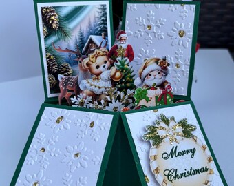 Carte De Vœux De Noël 3D Pop-up - Père Noël Et Renne - 19.5x16.5 Cm Avec Enveloppe
