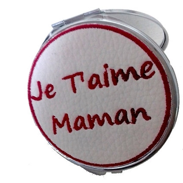 Miroir de poche  métal argenté personnalisé "je t'aime maman"