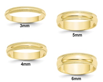 10k Yellow Gold 3mm Milgrain Half Round Wedding Ring Band Size 4-14 Full & Half Sizes 10k Yellow Gold 3mm Milgrain Half Round Wedding Ring Band Size 4-14 Full & Half Sizes