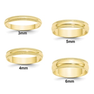 14K Solid Yellow Gold Milgrain Edge Style Wedding Band with Free Inside Ring Engraving 3mm 4mm 5mm 6mm Widths