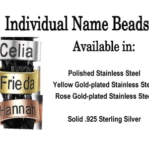 Individual Name Beads for Bracelets or Necklaces in Stainless Steel, Yellow, Rose Gold Color, and Solid 925 Sterling Silver