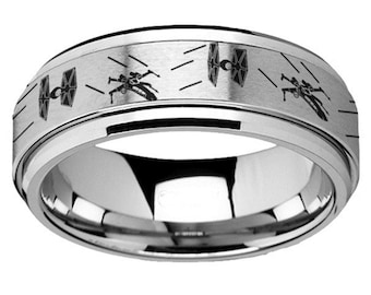 Thorsten Dinosaur Ring Brachiosaurus Prehistoric Paleo Flat Black Tungsten Ring 8mm Wide Wedding Band from Roy Rose Jewelry