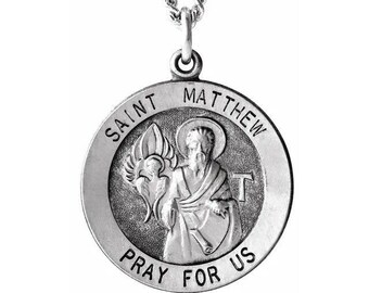 Sterling Silver St Matthew médaille pendentif charme 1" ovale 