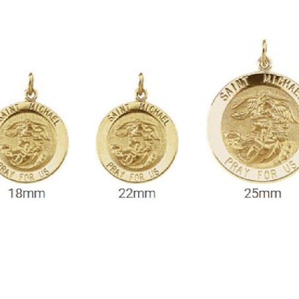 St. Michael Medal Pendant in SOLID 14K Yellow Gold - available in 5 Sizes
