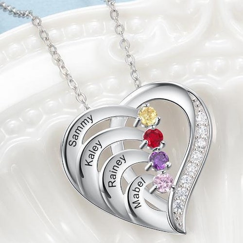 Mother's Day Birthstone Heart Necklace 