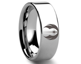 Thorsten Star Wars Jedi Order Symbol Design Ring Polished Gold Plated Tungsten Domed Style Wedding Band 6mm Wide from Roy Rose Jewelry