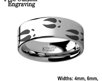 Thorsten Wolf Track Prints Animal Tracks Wolf Print Flat Tungsten Ring 12mm Wide Wedding Band from Roy Rose Jewelry