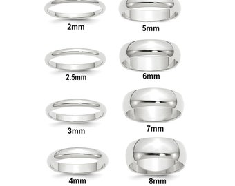 Womens 10K White Gold 2.5mm Light Half Round Wedding Band Ring