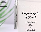 Custom Engraved Vertical Bar Necklace in Silver or Gold w Adjustable Chain for Mother 39 s Day Gift, Birthday Gift, Anniversary Gift