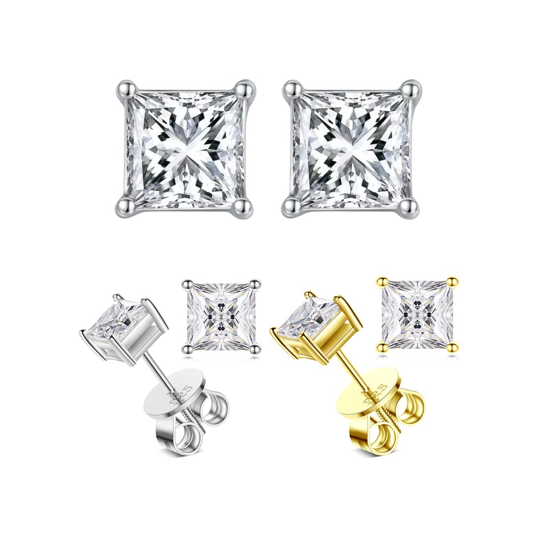 Princess Cut Stud Earrings With GRA Certified VVS1/D Moissanite 1carat and 2carat Sterling