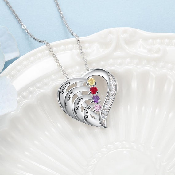 Mother's Day Birthstone Heart Necklace 