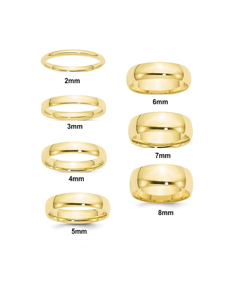 10K Solid Yellow Gold Comfort Fit Design Wedding Bands with Free Inside Ring Engraving 2mm 3mm 4mm 5mm 6mm 7mm 8mm Widths