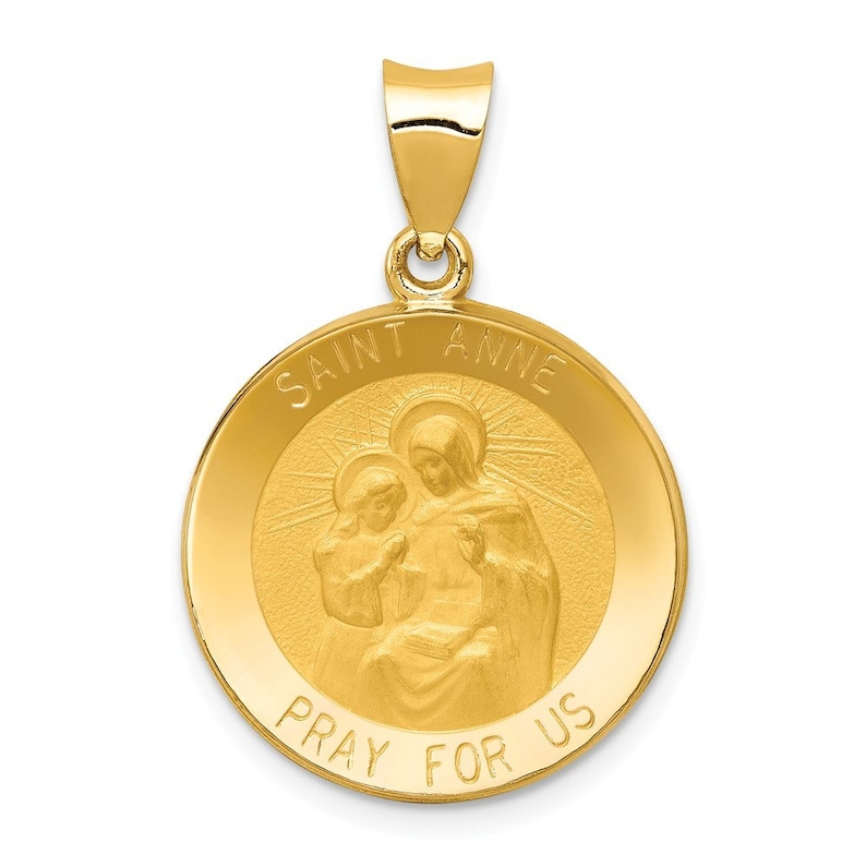 14K Yellow Gold Polished and Satin St Anne Medal Pendant 18mm width