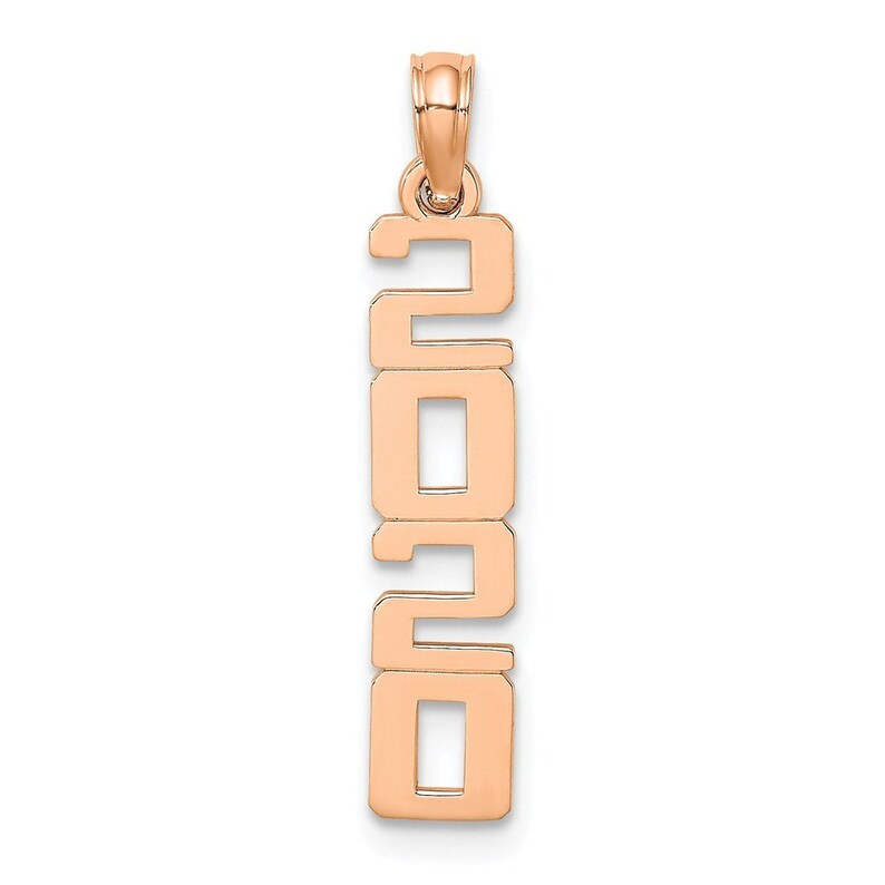 14K Rose Gold Polished and Block 2020 Graduation Charm Pendant