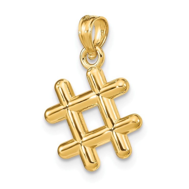 14K Yellow Gold 3-D # Hashtag Charm Pendant