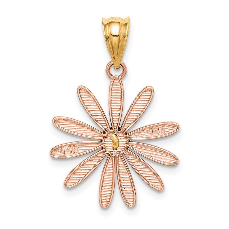 14K Two-tone Gold Rose /& Yellow Gold Daisy Pendant