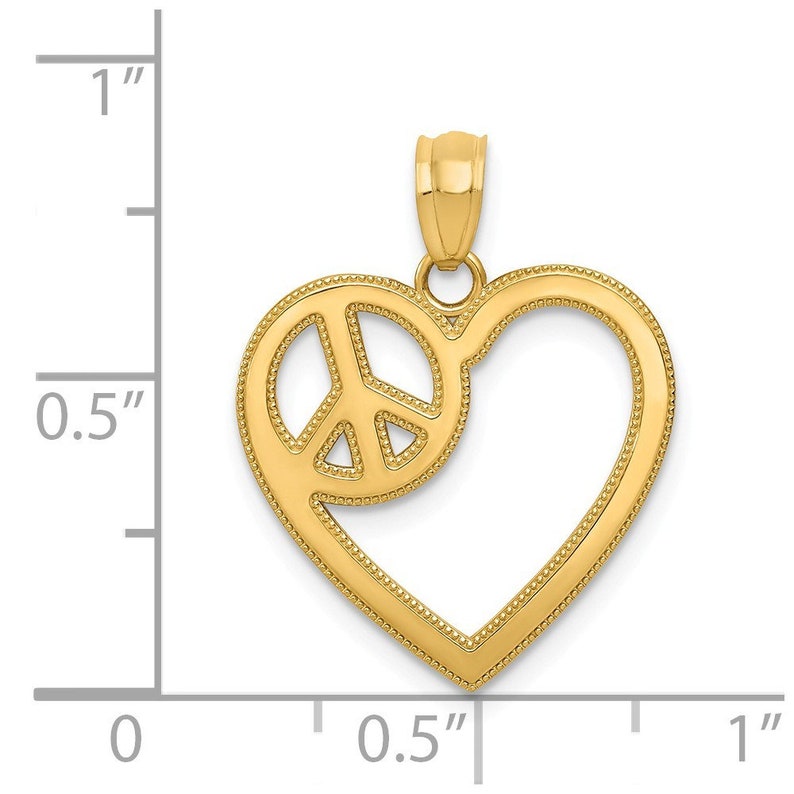 14K Yellow Gold Heart with Peace Sign Pendant