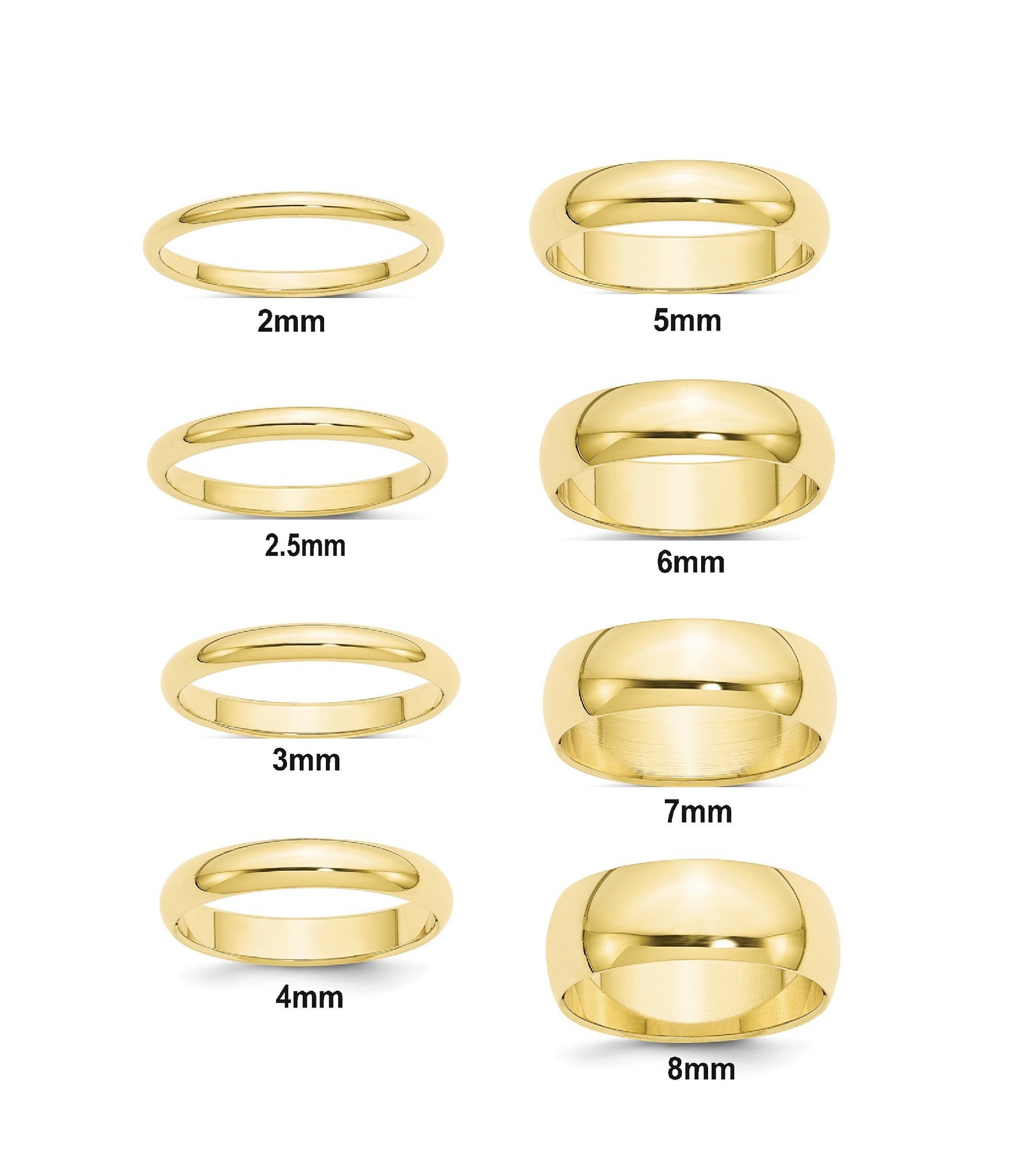 14K Solid Yellow Gold Wedding Bands Half Round Style With With - Etsy