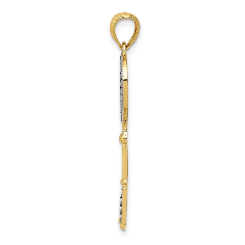 14K Yellow Gold /& Rhodium Heart Key Pendant