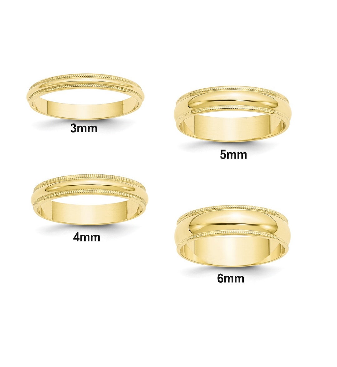 14K Solid Yellow Gold Milgrain Edge Style Wedding Band With Free