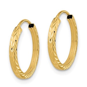 14k Yellow Gold Curved Tube Earrings with Diamond Cuts main image 1