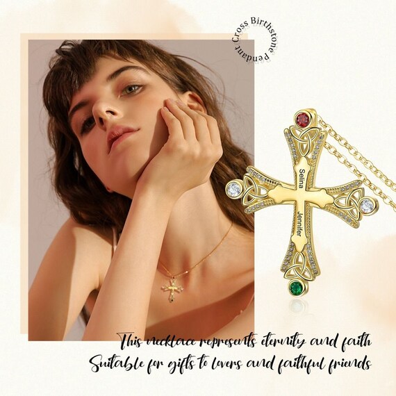 Gold Cross Necklace With Birthstones 