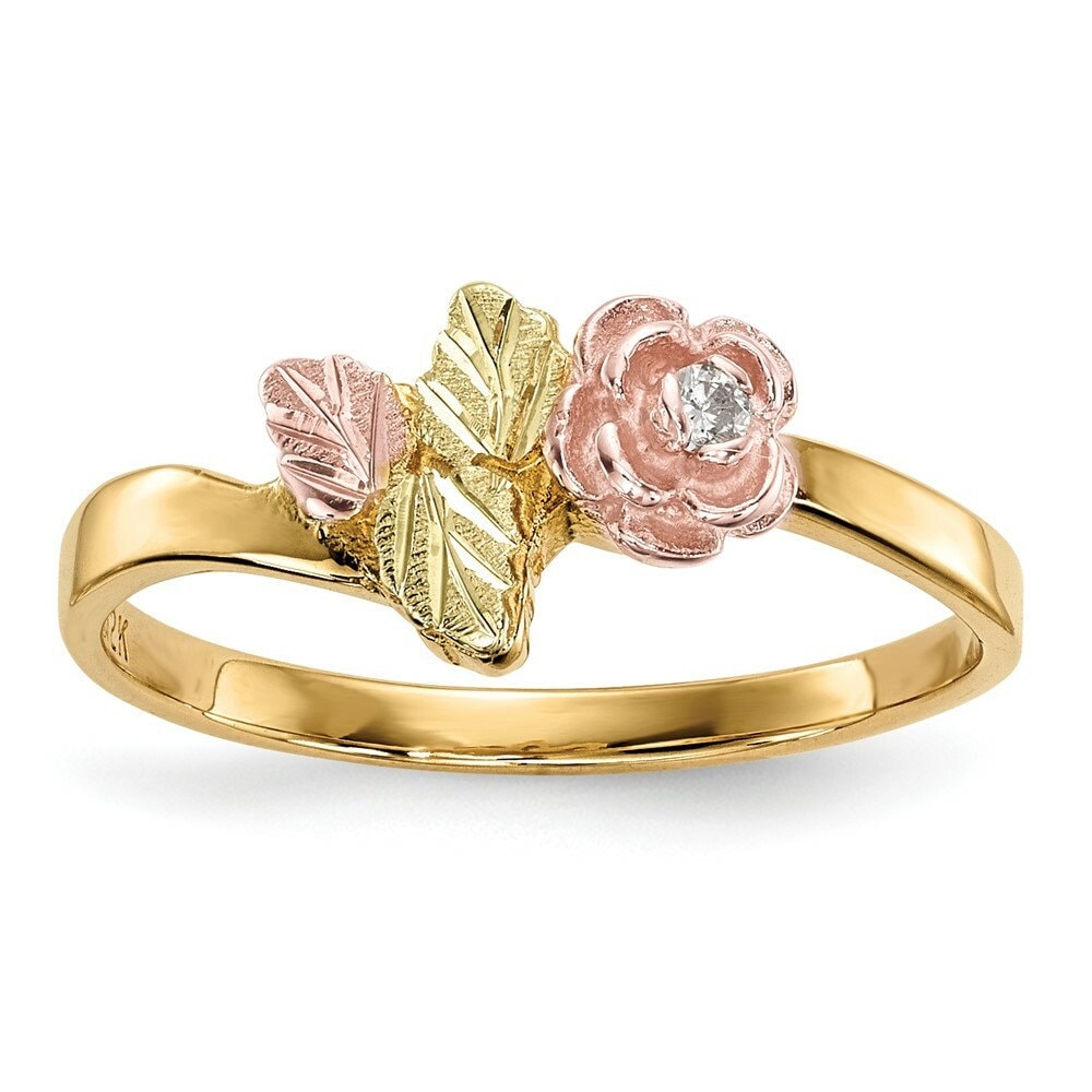 Black Hills Gold Diamond Rose Ring in 10K Tri color Gold Etsy